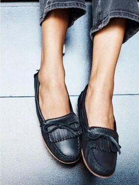 Jamie Haller Black Fringe Moccasin Loafers for Women